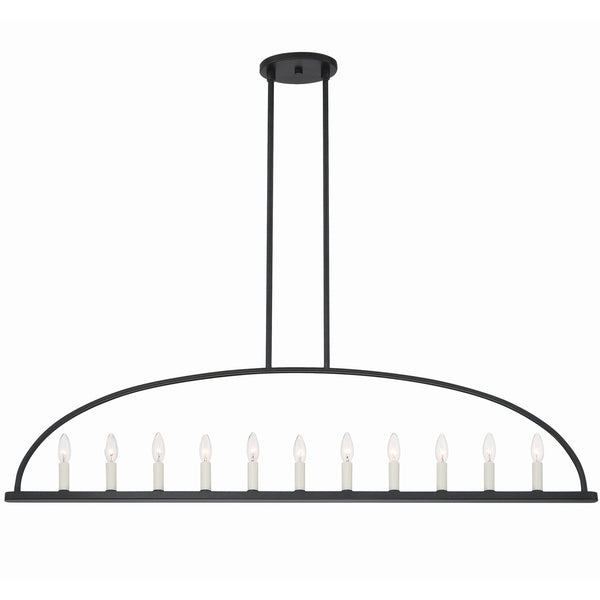 Abbott 54'' Linear Chandelier in Black - Front View (ABB-3009-BK)