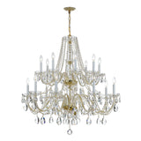 Traditional Crystal 37'' Chandelier in Polished Brass - Front View (1139-PB-CL-SAQ)